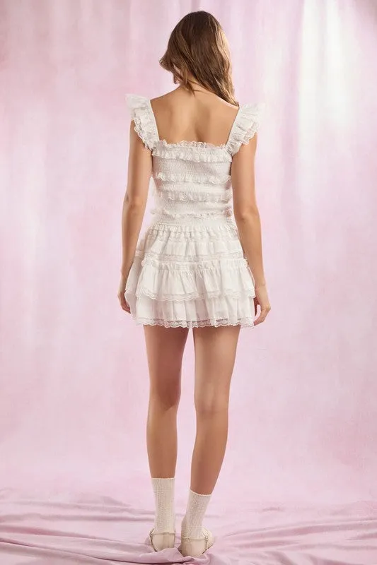 Lace Trim With Ruffle Detail Solid Mini Skirt