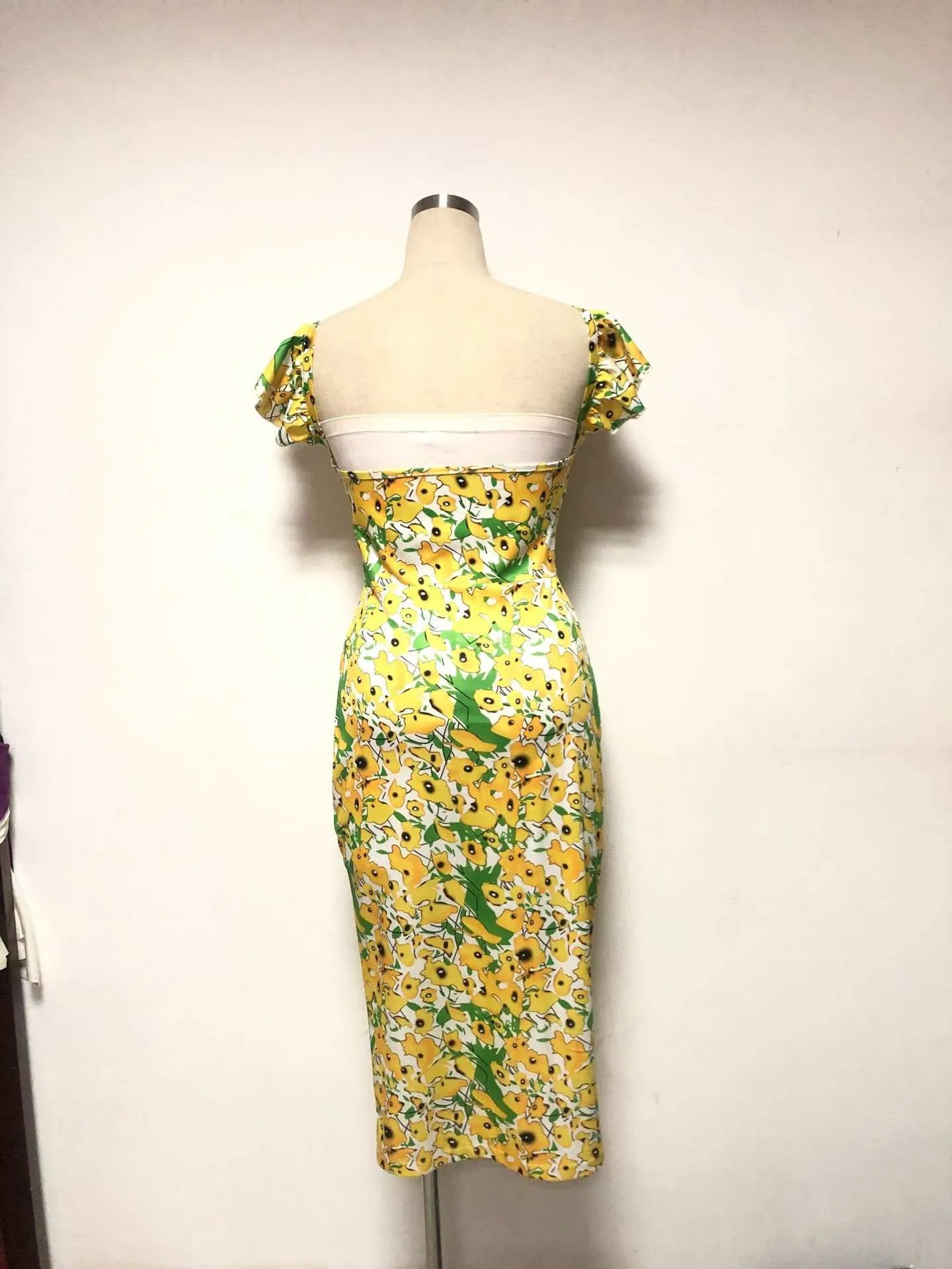 Ladies Printed Dress Single Breasted Sexy Slim Bag Hip Pouch Dress