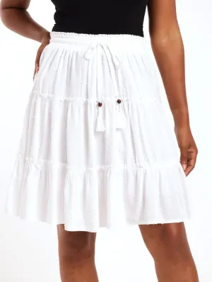 Ladies Tiered Clip Spot Mini Skirt - White