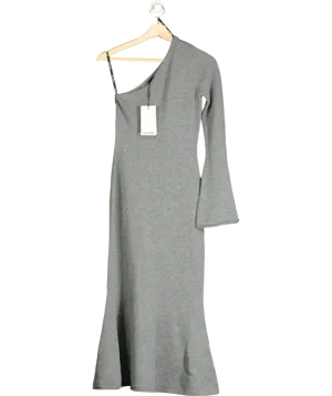 Lavish Alice Huda Knitted Asymmetric Fit & Flare Midi Dress In Grey UK 6