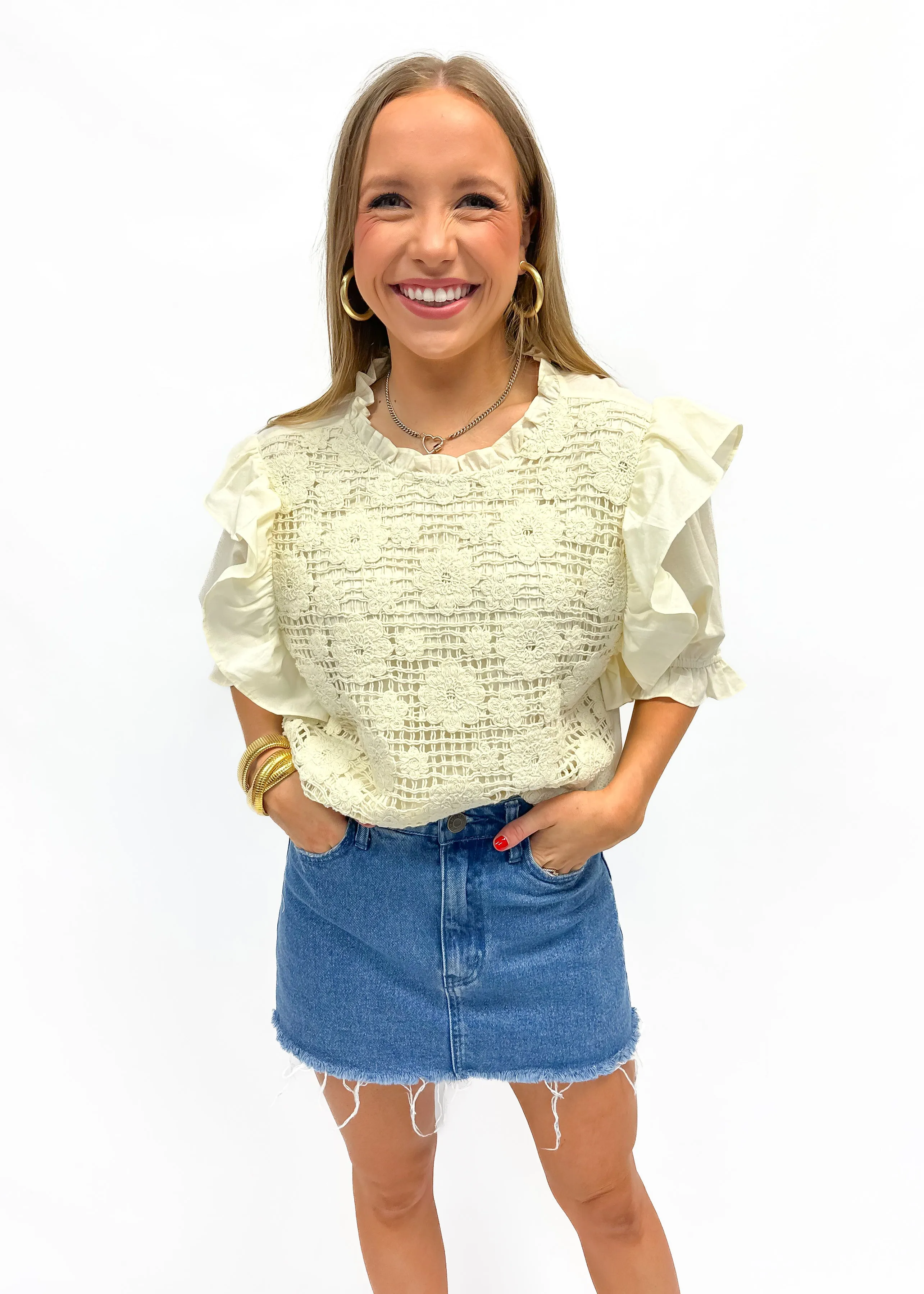 LBLOX Short Sleeve Crochet Top