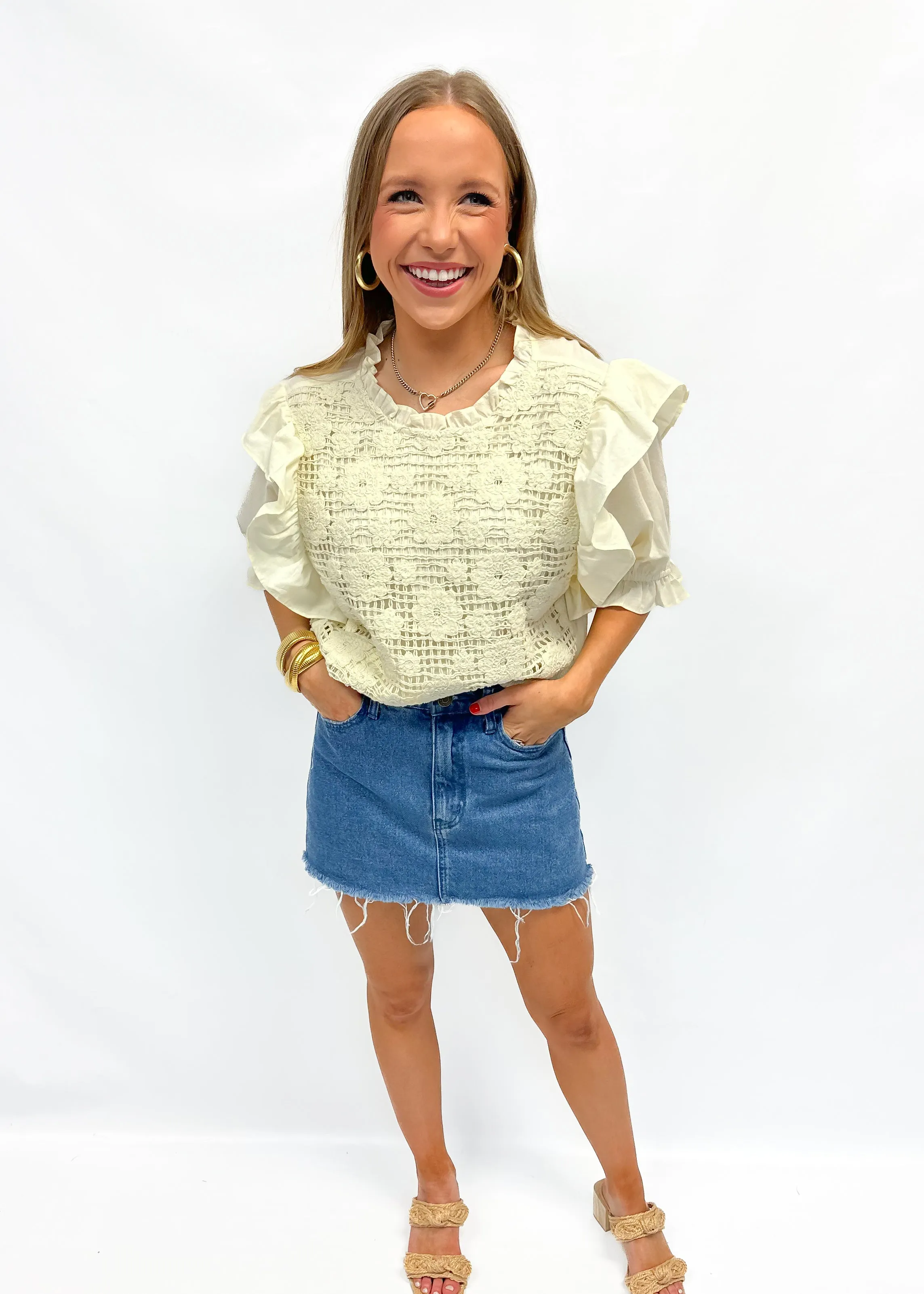 LBLOX Short Sleeve Crochet Top