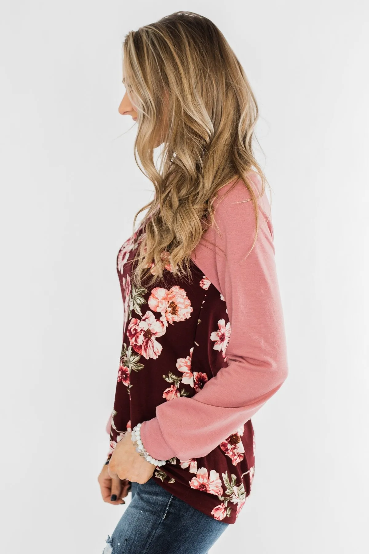Life With You Floral Top- Mauve Pink & Burgundy