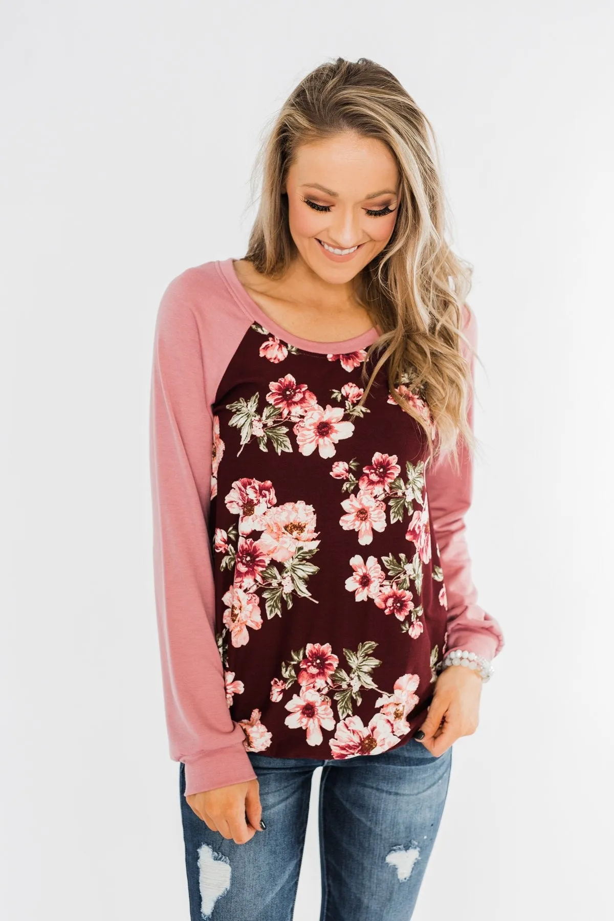 Life With You Floral Top- Mauve Pink & Burgundy