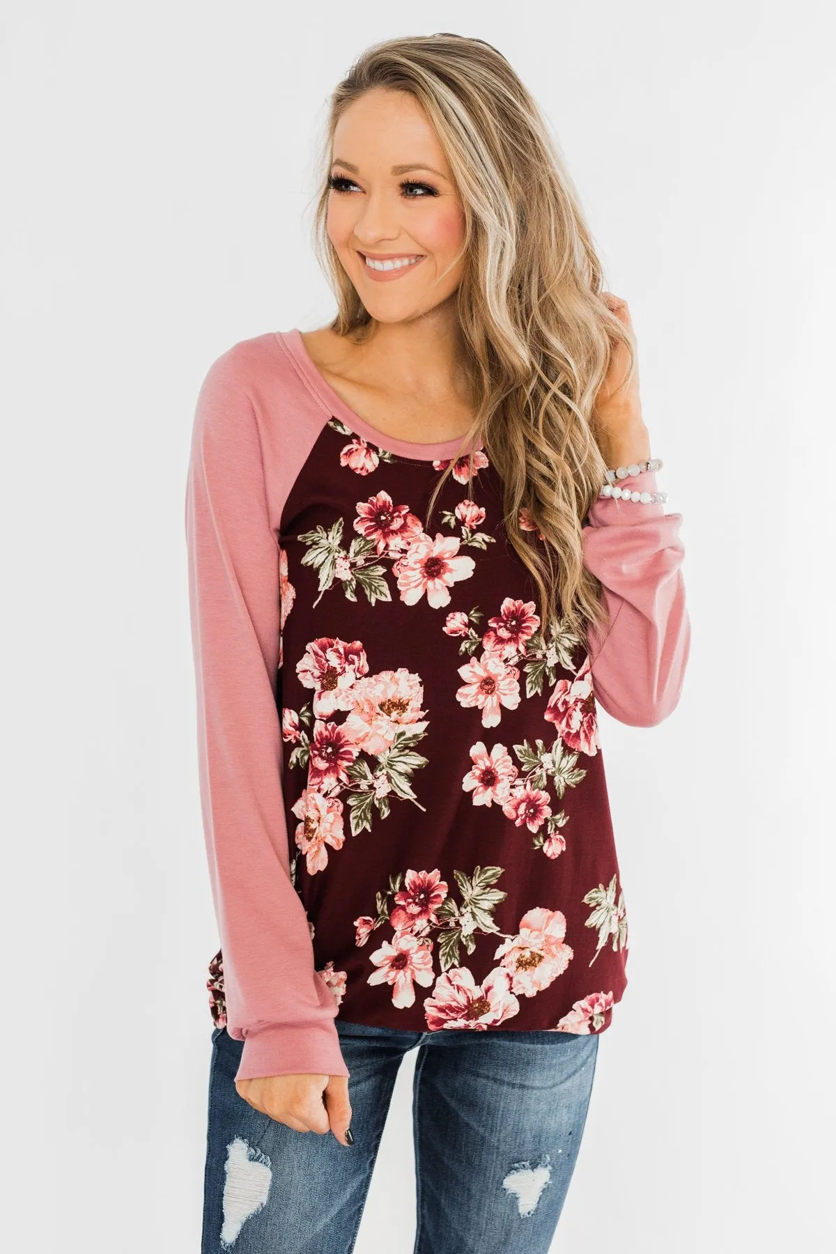 Life With You Floral Top- Mauve Pink & Burgundy