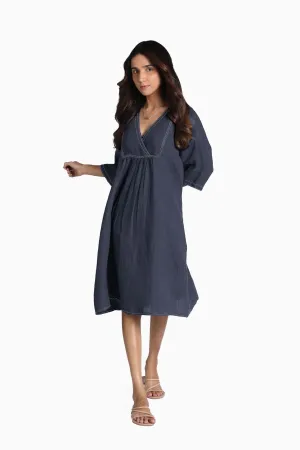 Linen Claire Midi Dress-Stormy Blue