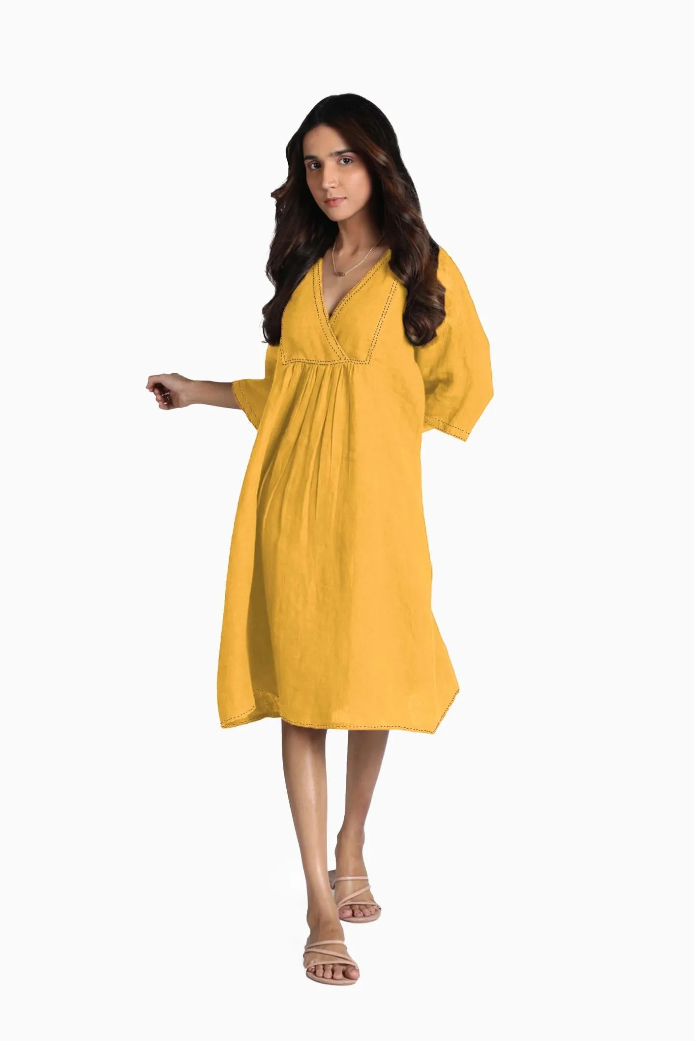 Linen Claire Midi Dress-Stormy Blue