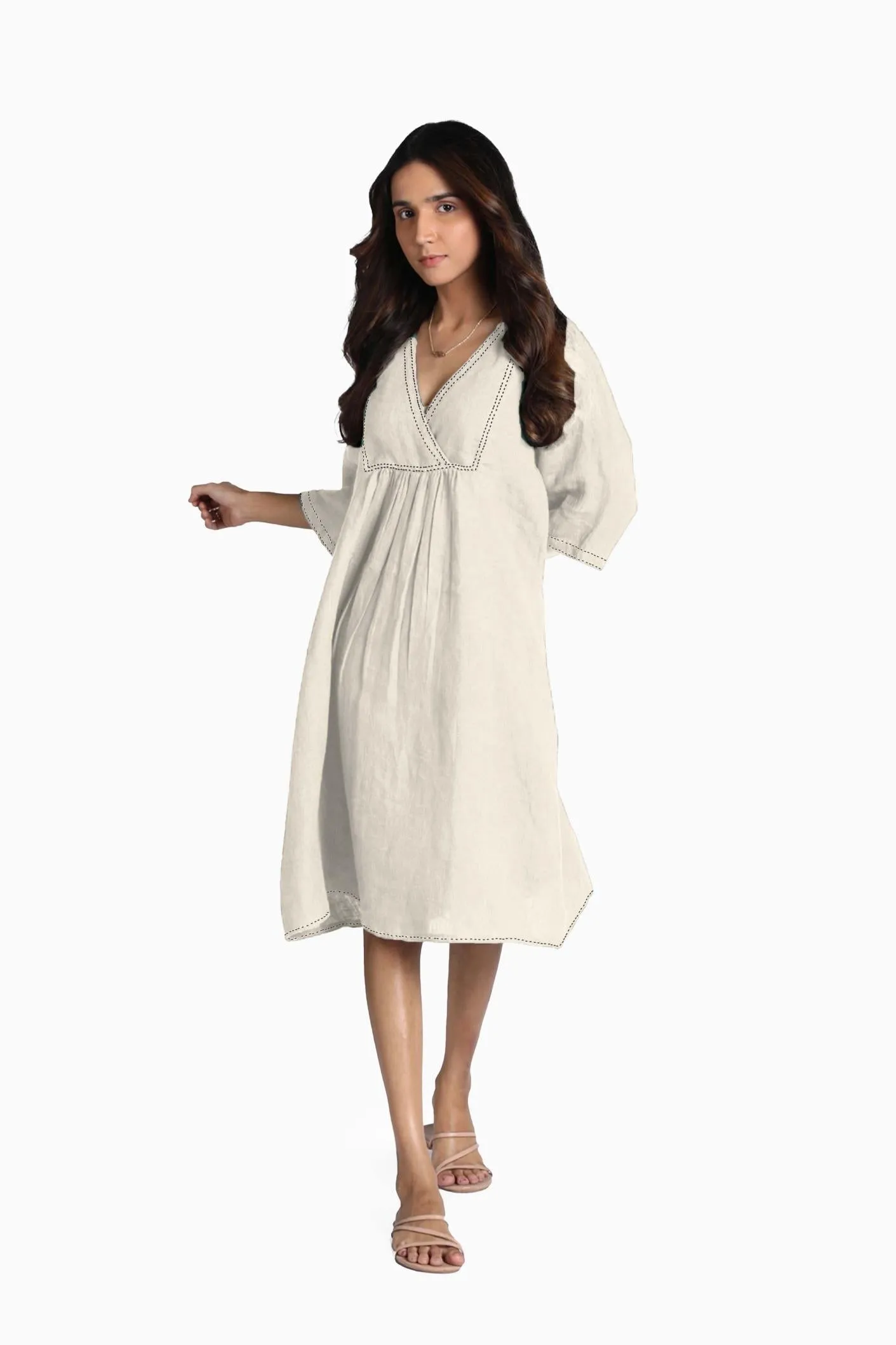 Linen Claire Midi Dress-Stormy Blue