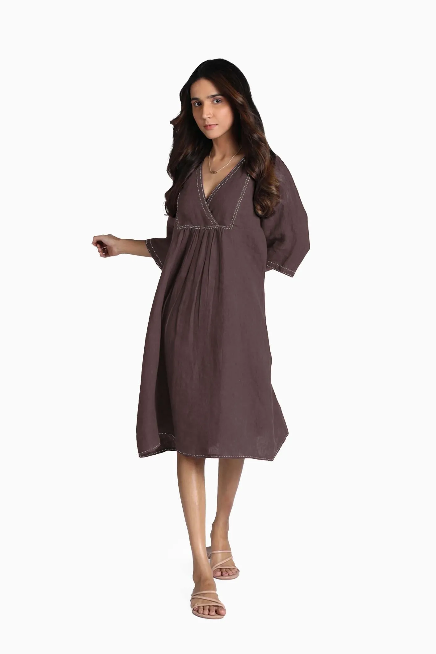Linen Claire Midi Dress-Stormy Blue