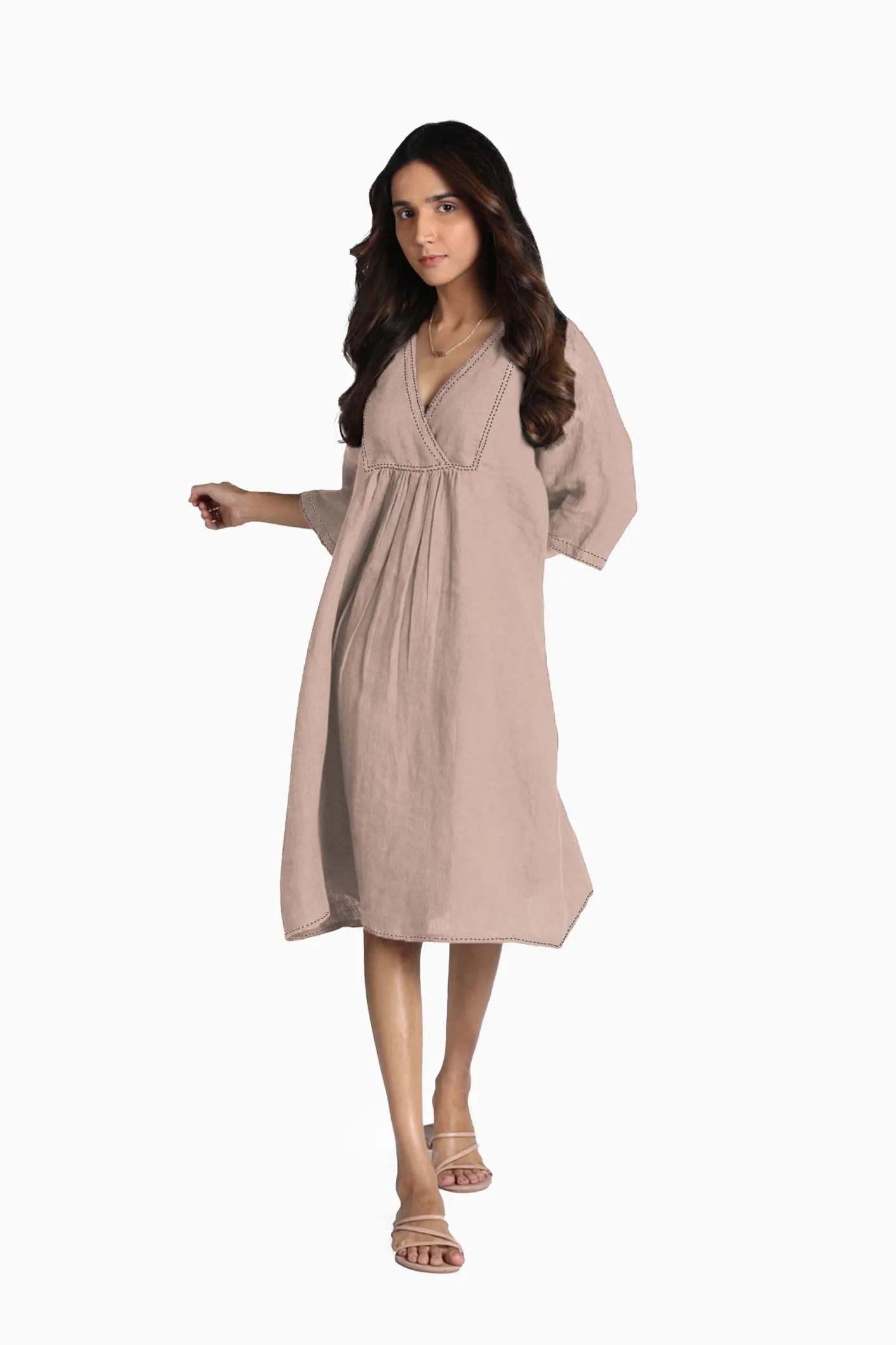 Linen Claire Midi Dress-Stormy Blue