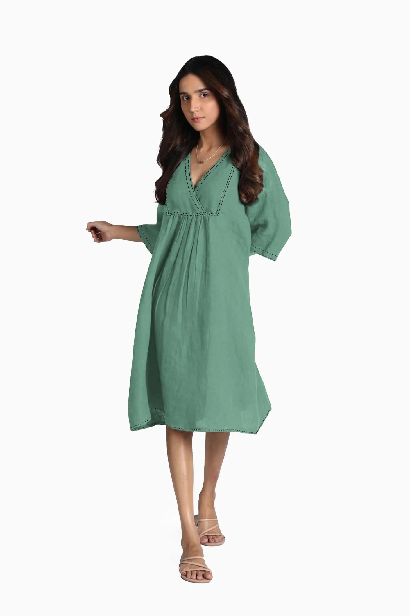 Linen Claire Midi Dress-Stormy Blue