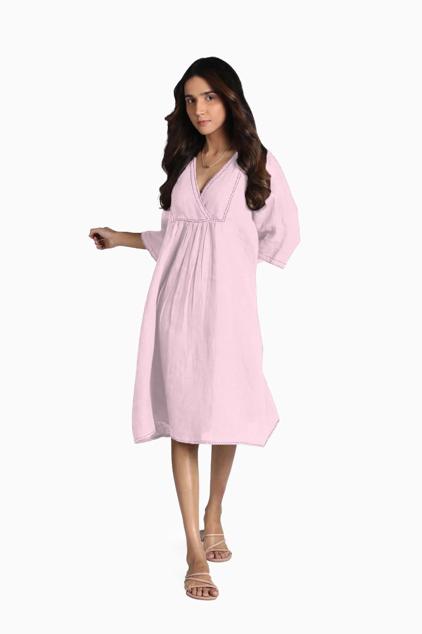 Linen Claire Midi Dress-Stormy Blue