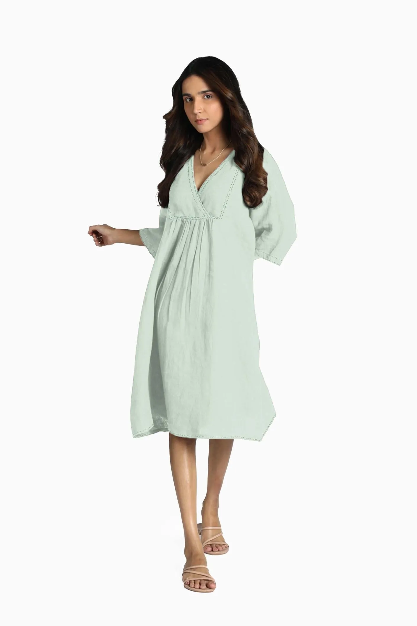 Linen Claire Midi Dress-Stormy Blue
