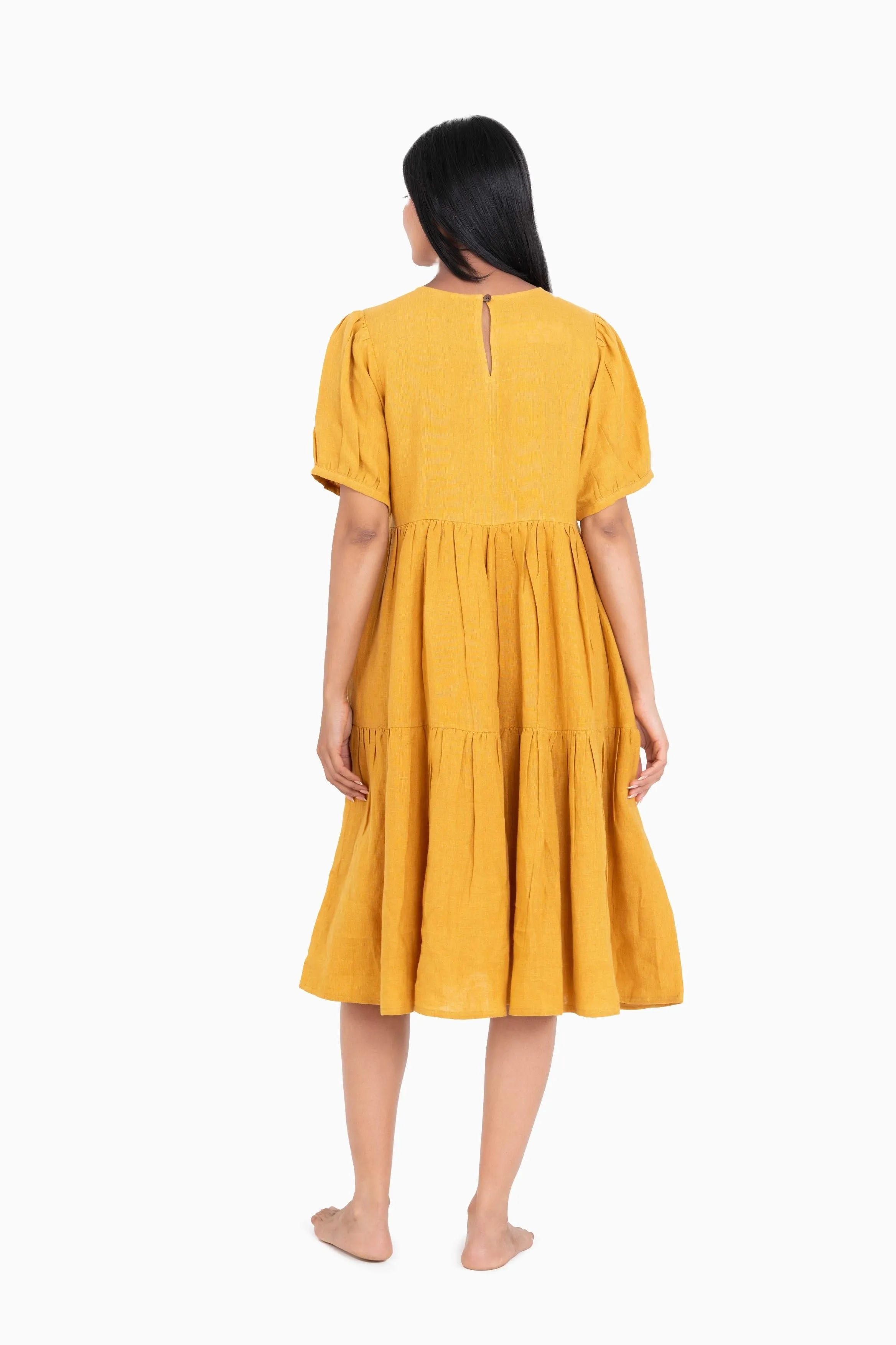 Linen Elvira Dress-Midnight Green