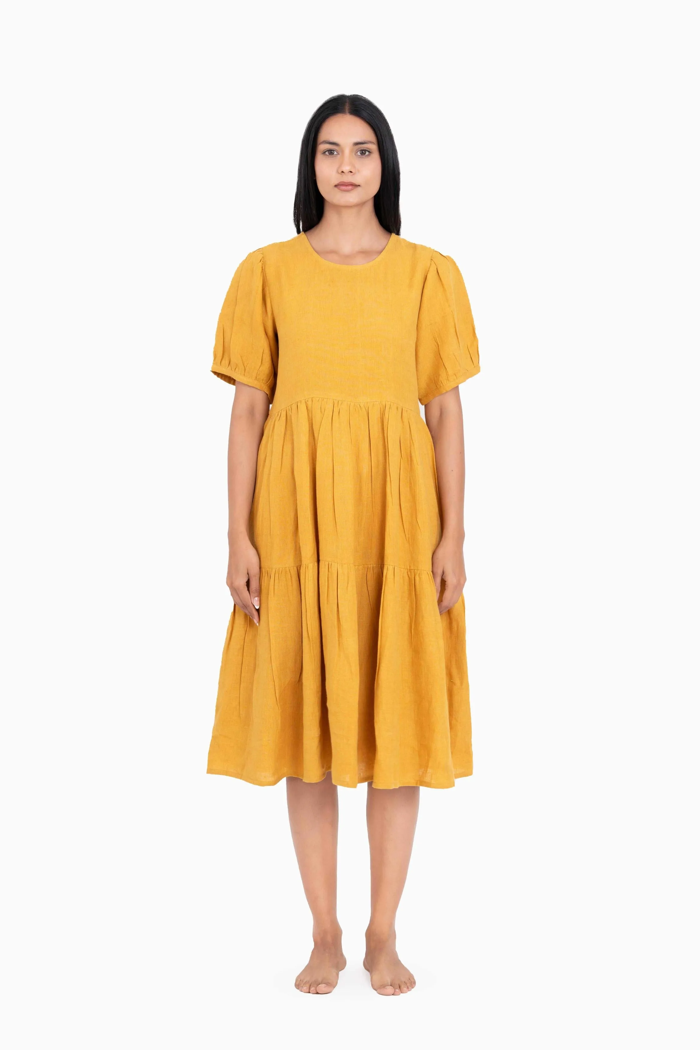 Linen Elvira Dress-Midnight Green