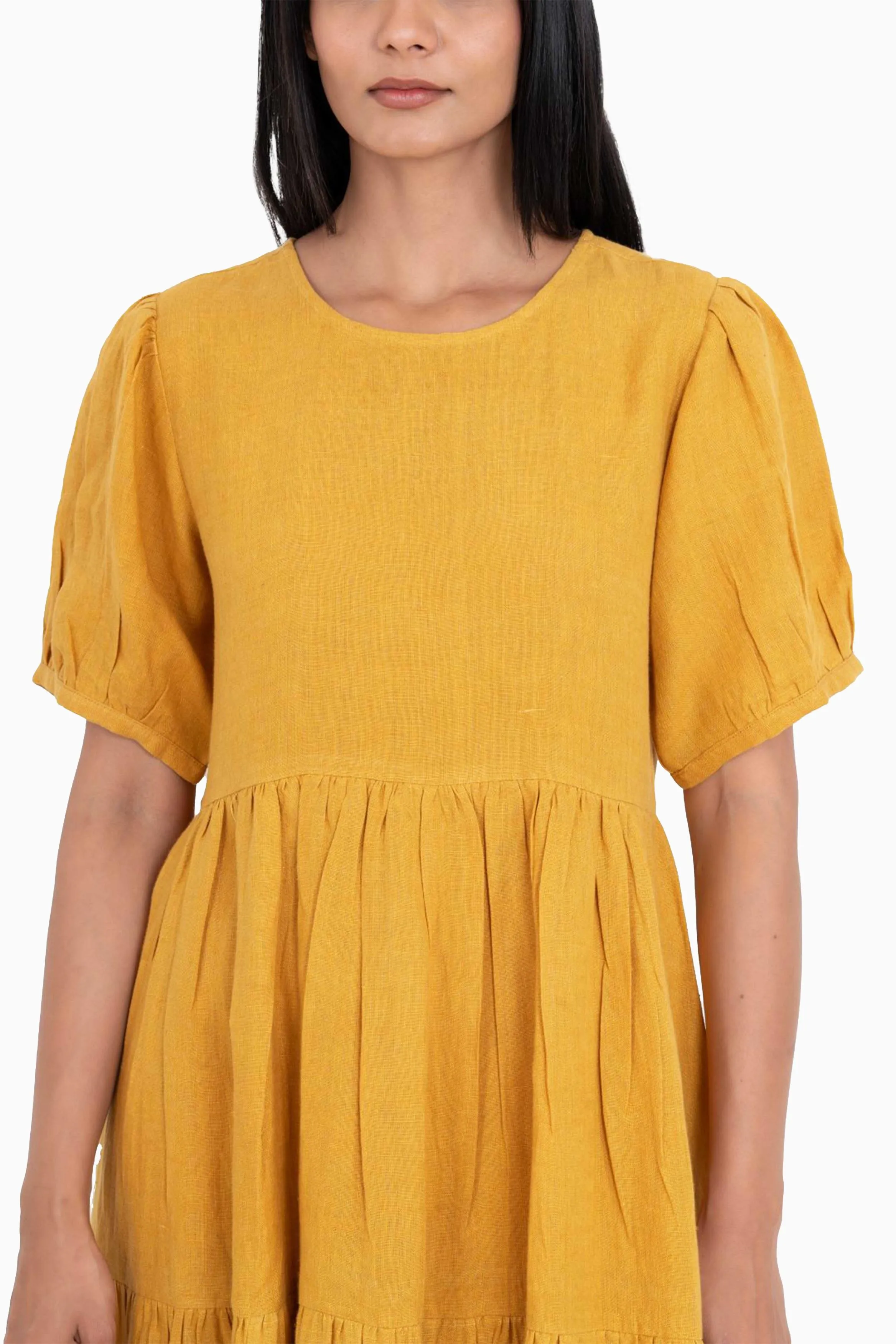 Linen Elvira Dress-Midnight Green