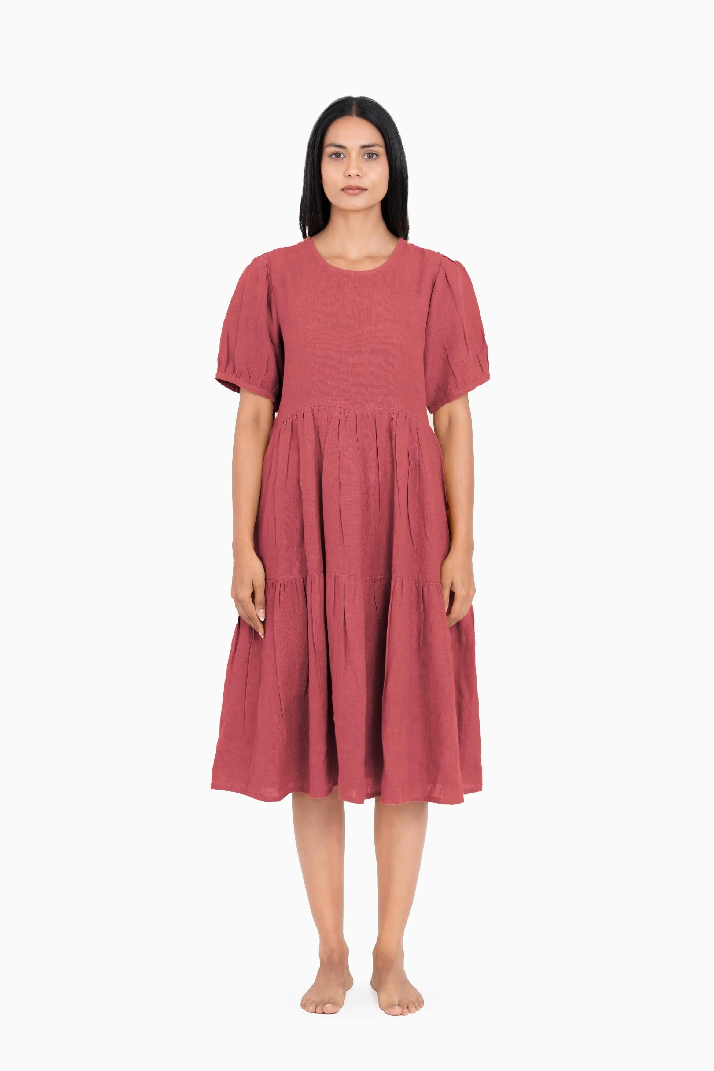 Linen Elvira Dress-Midnight Green