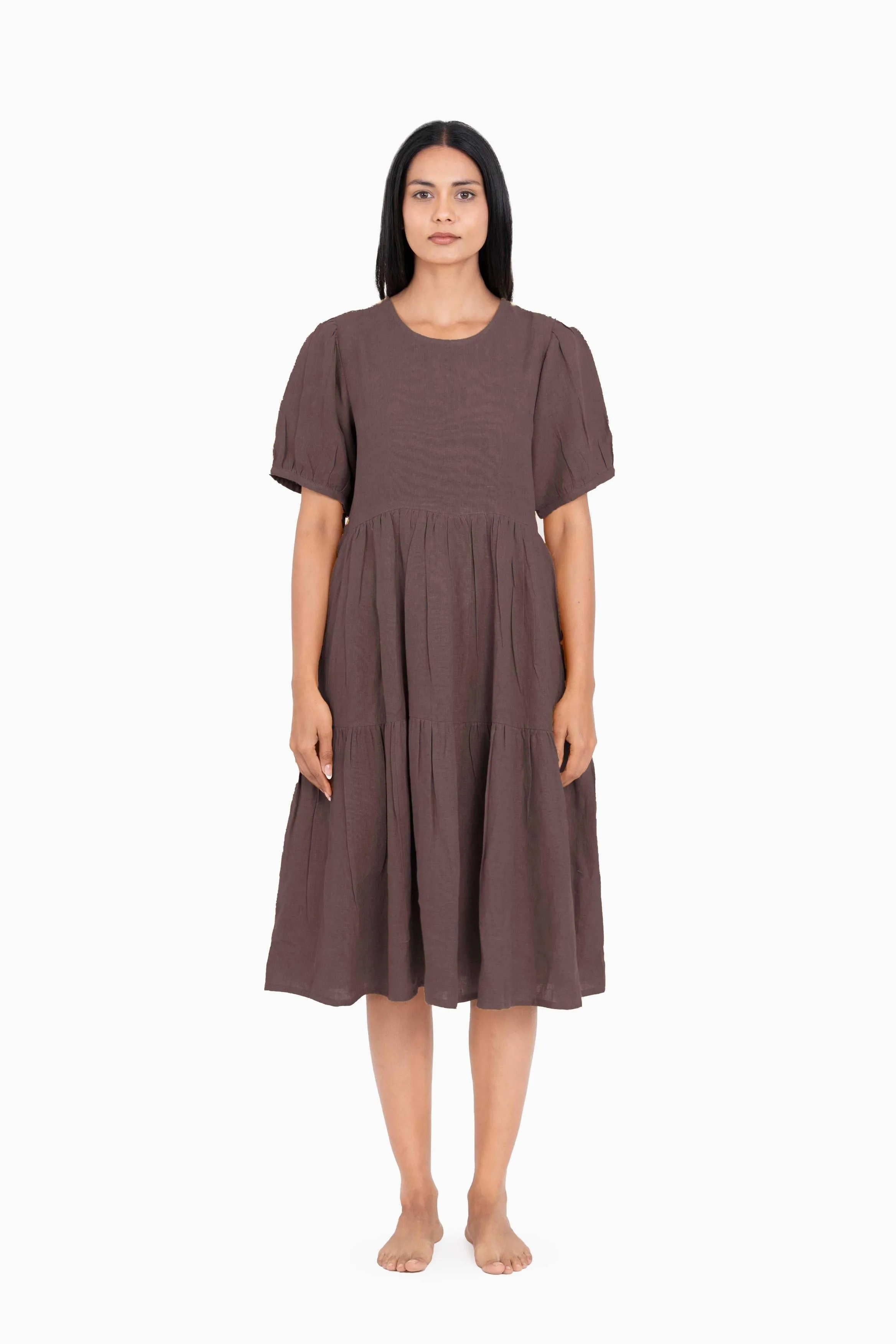 Linen Elvira Dress-Midnight Green