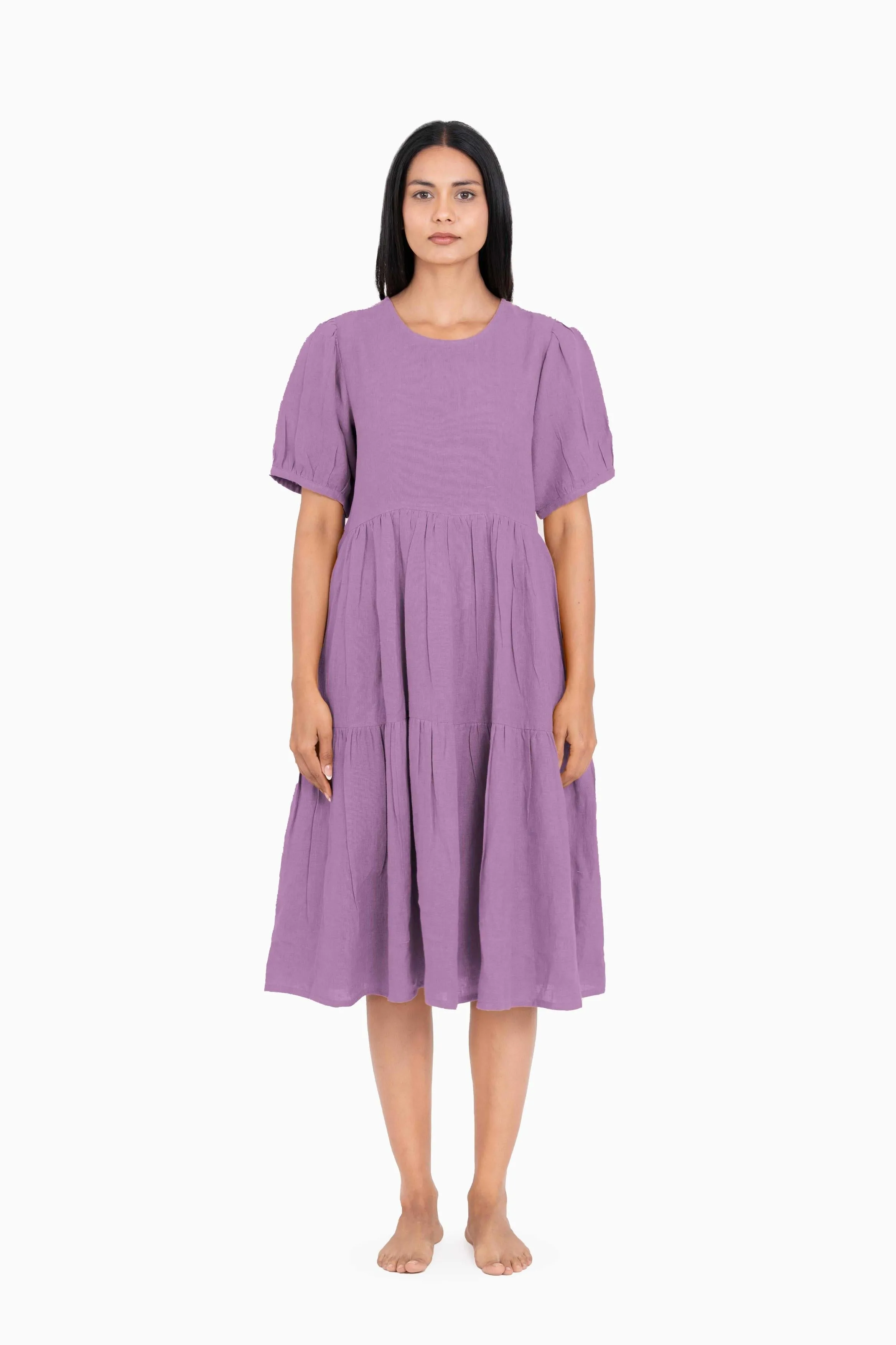 Linen Elvira Dress-Midnight Green