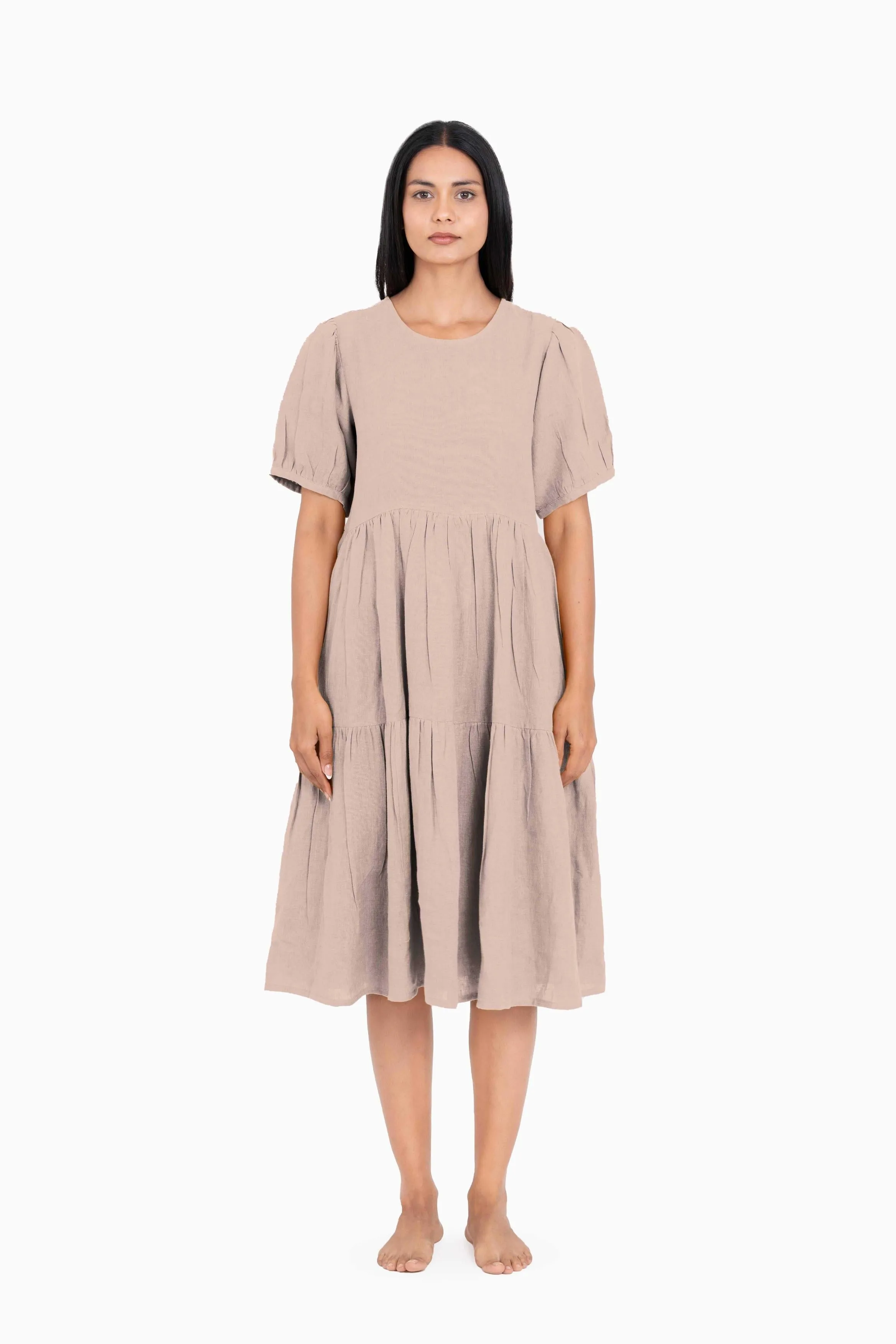 Linen Elvira Dress-Midnight Green