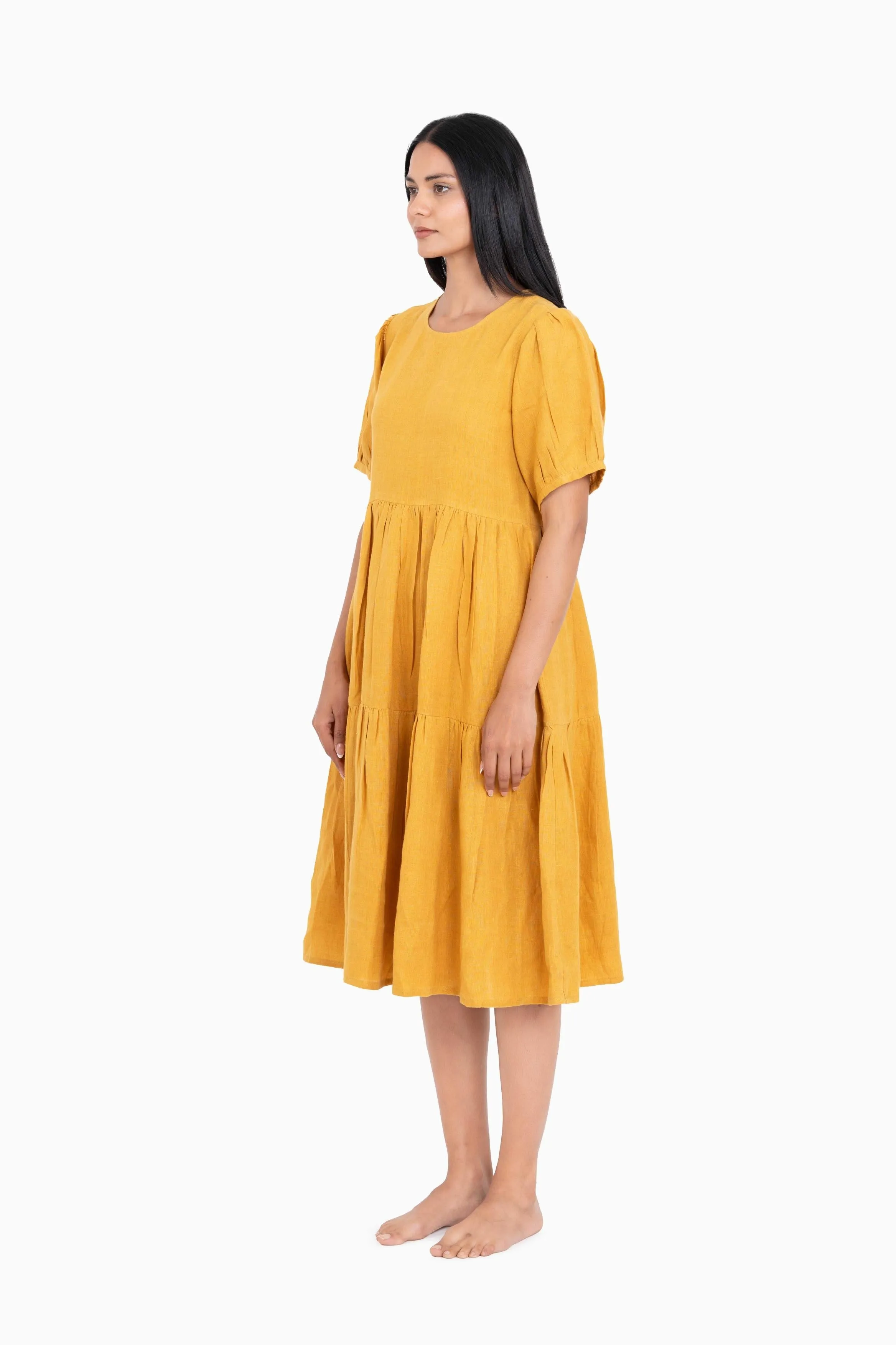 Linen Elvira Dress-Midnight Green
