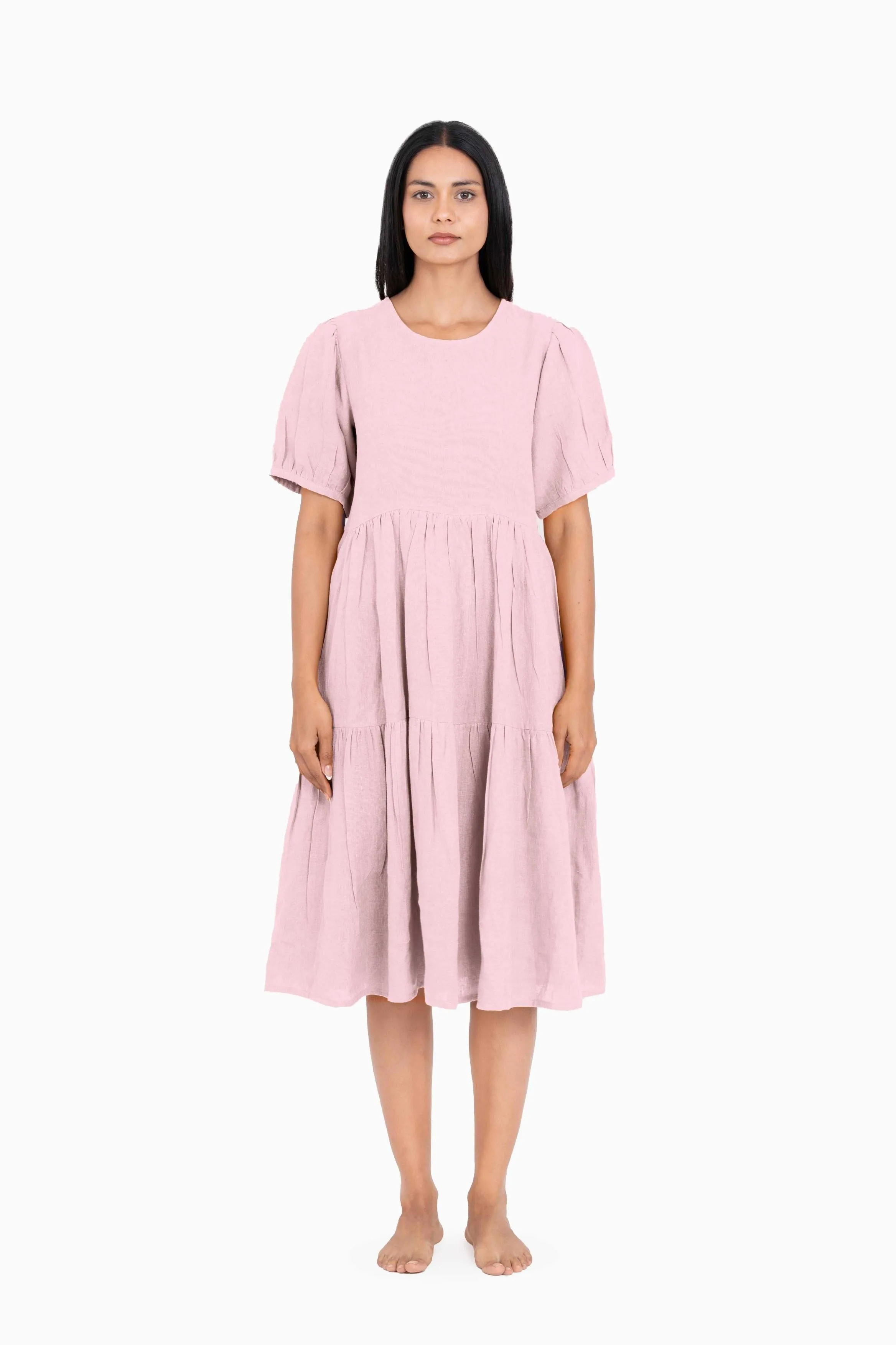 Linen Elvira Dress-Midnight Green