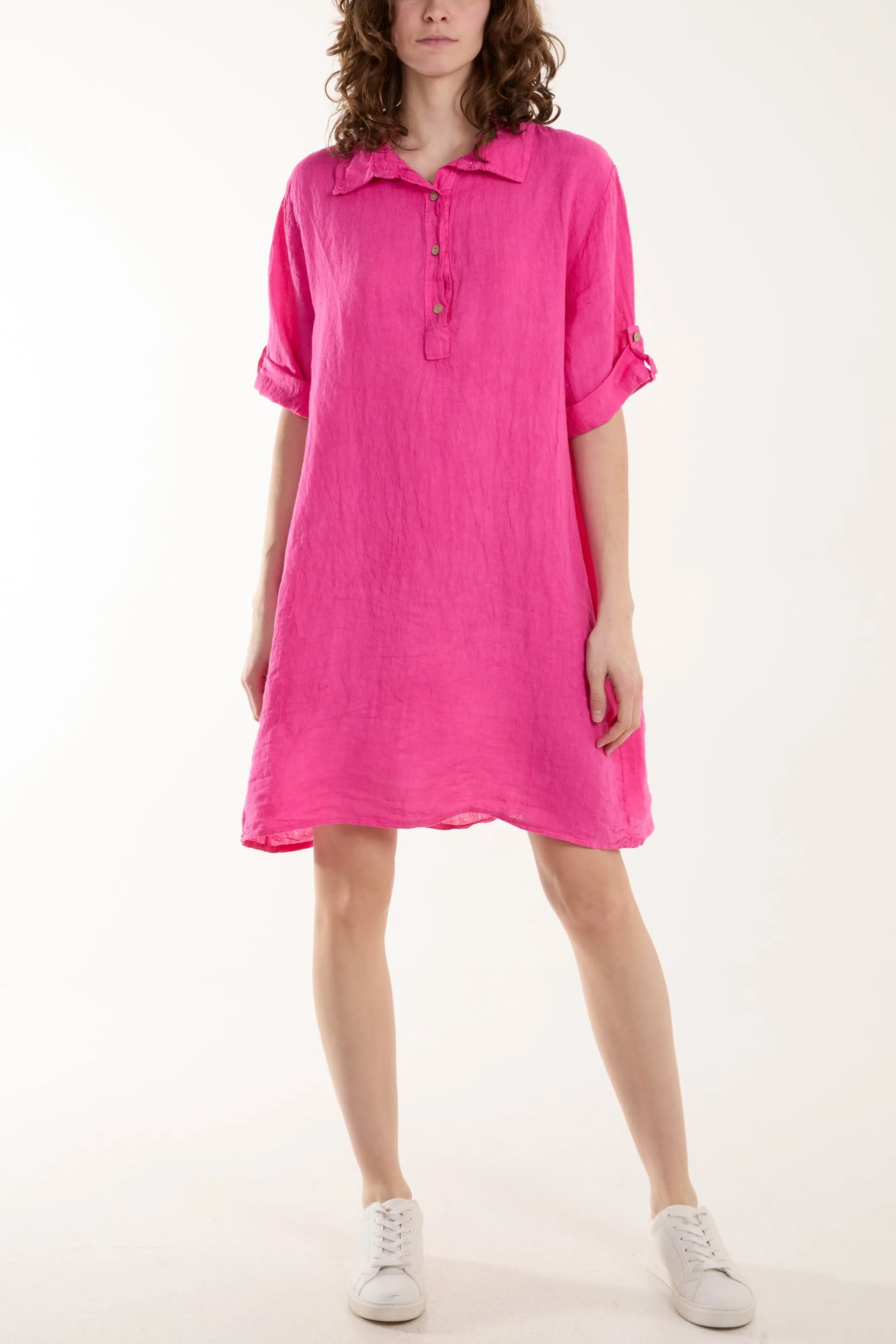 Linen Pocket Shirt Mini Dress