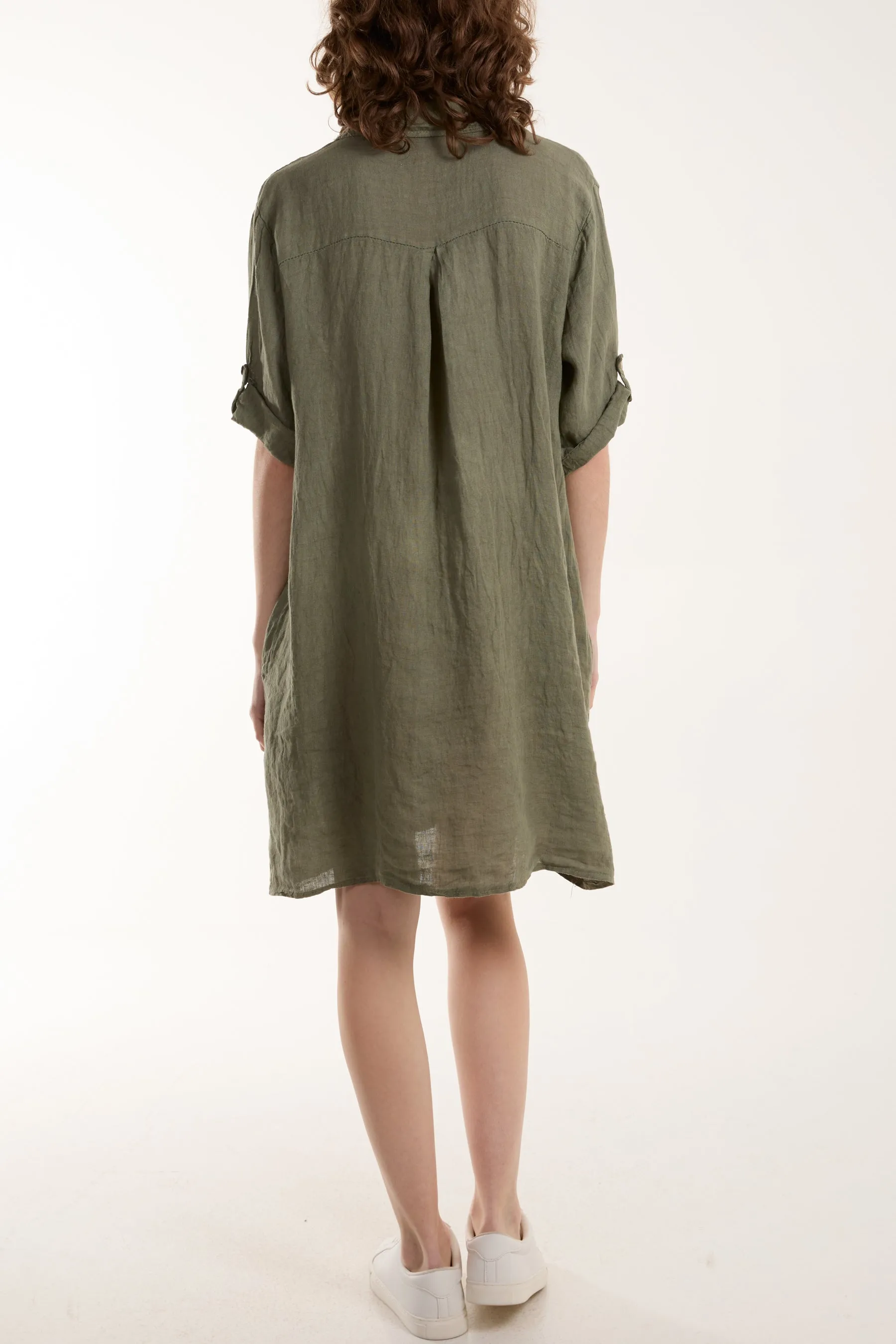 Linen Pocket Shirt Mini Dress