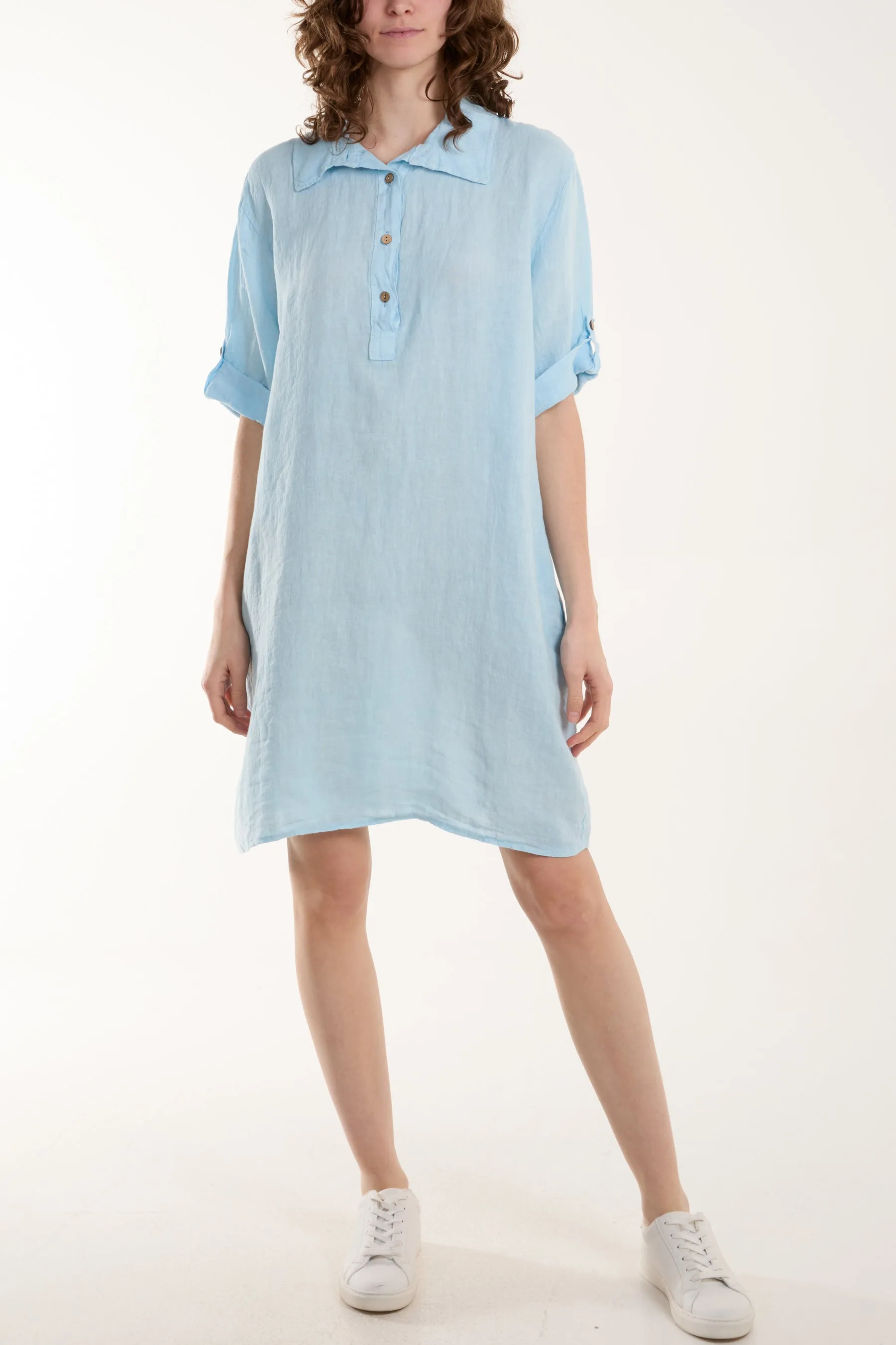 Linen Pocket Shirt Mini Dress