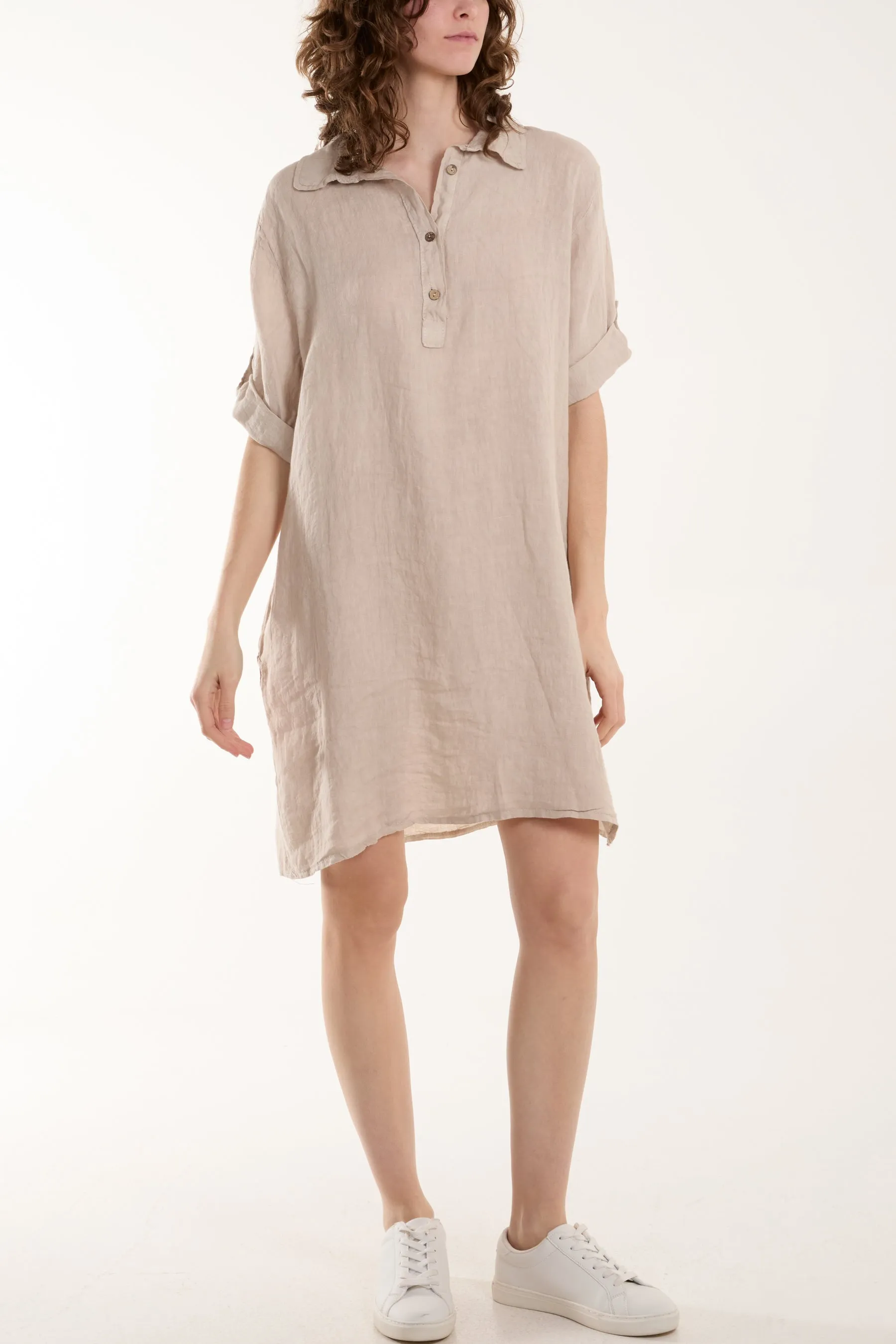 Linen Pocket Shirt Mini Dress
