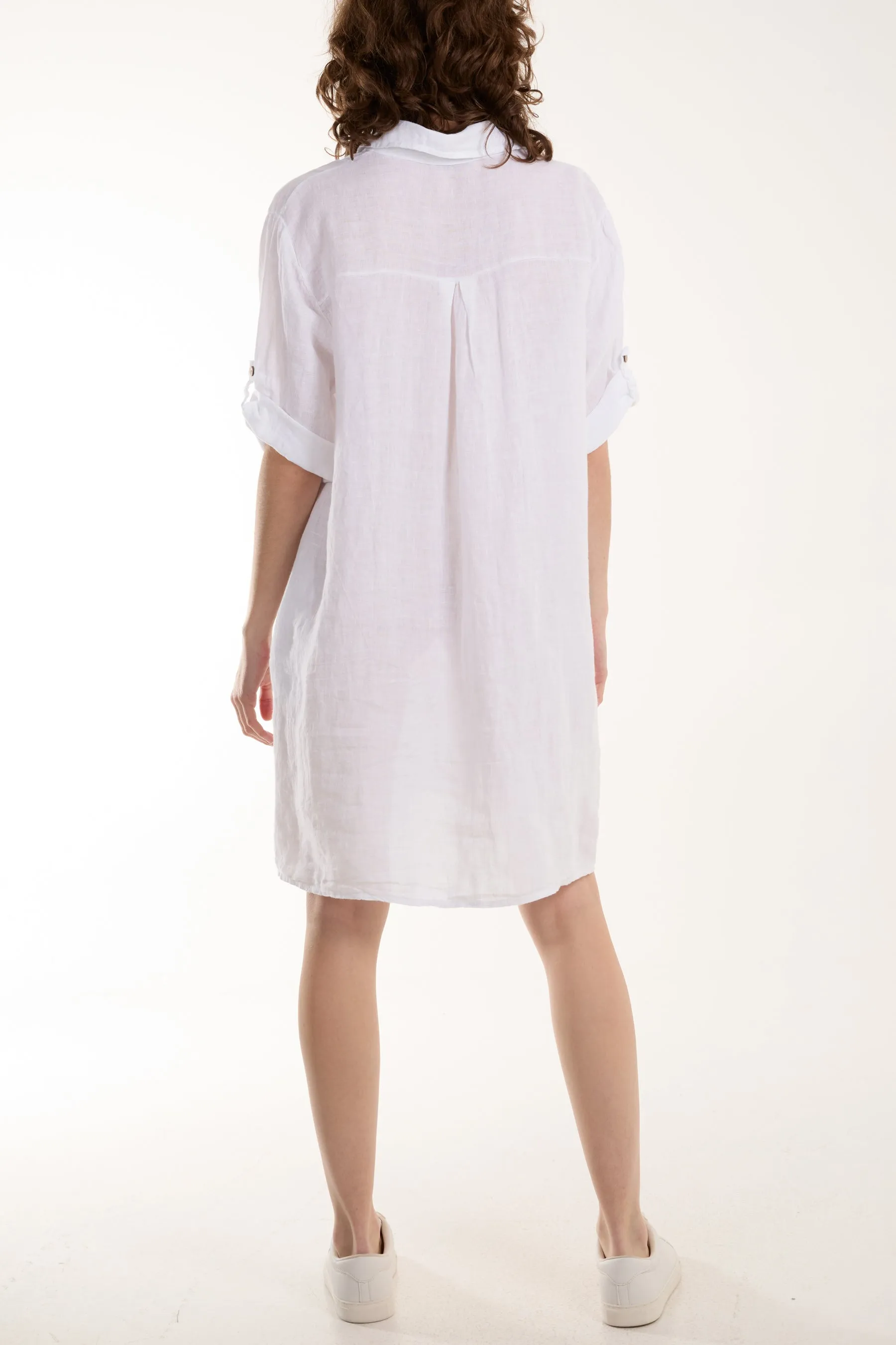 Linen Pocket Shirt Mini Dress