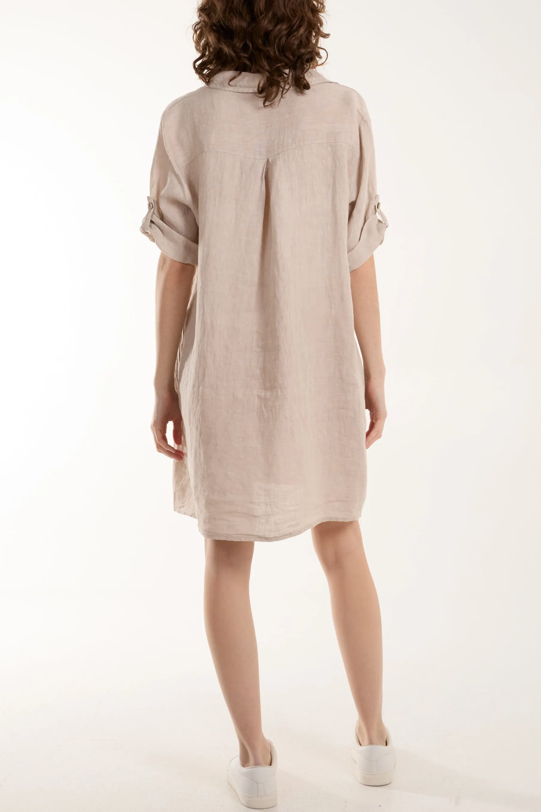 Linen Pocket Shirt Mini Dress