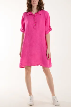 Linen Pocket Shirt Mini Dress