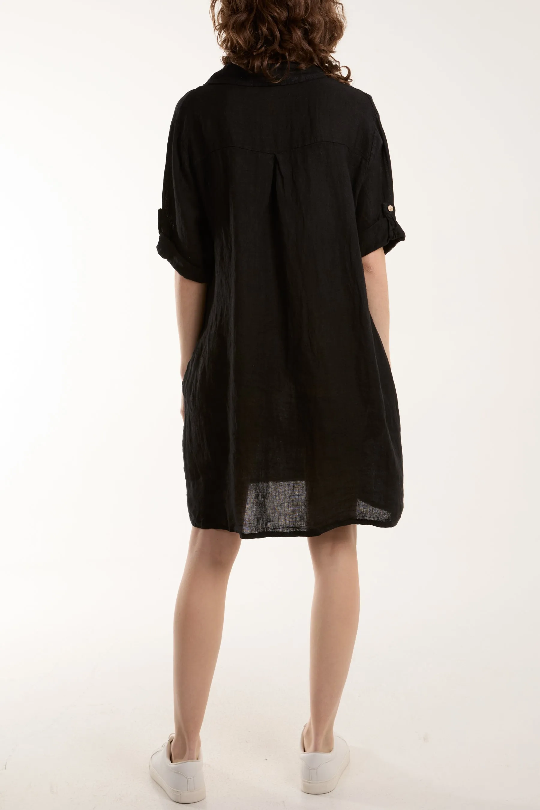 Linen Pocket Shirt Mini Dress