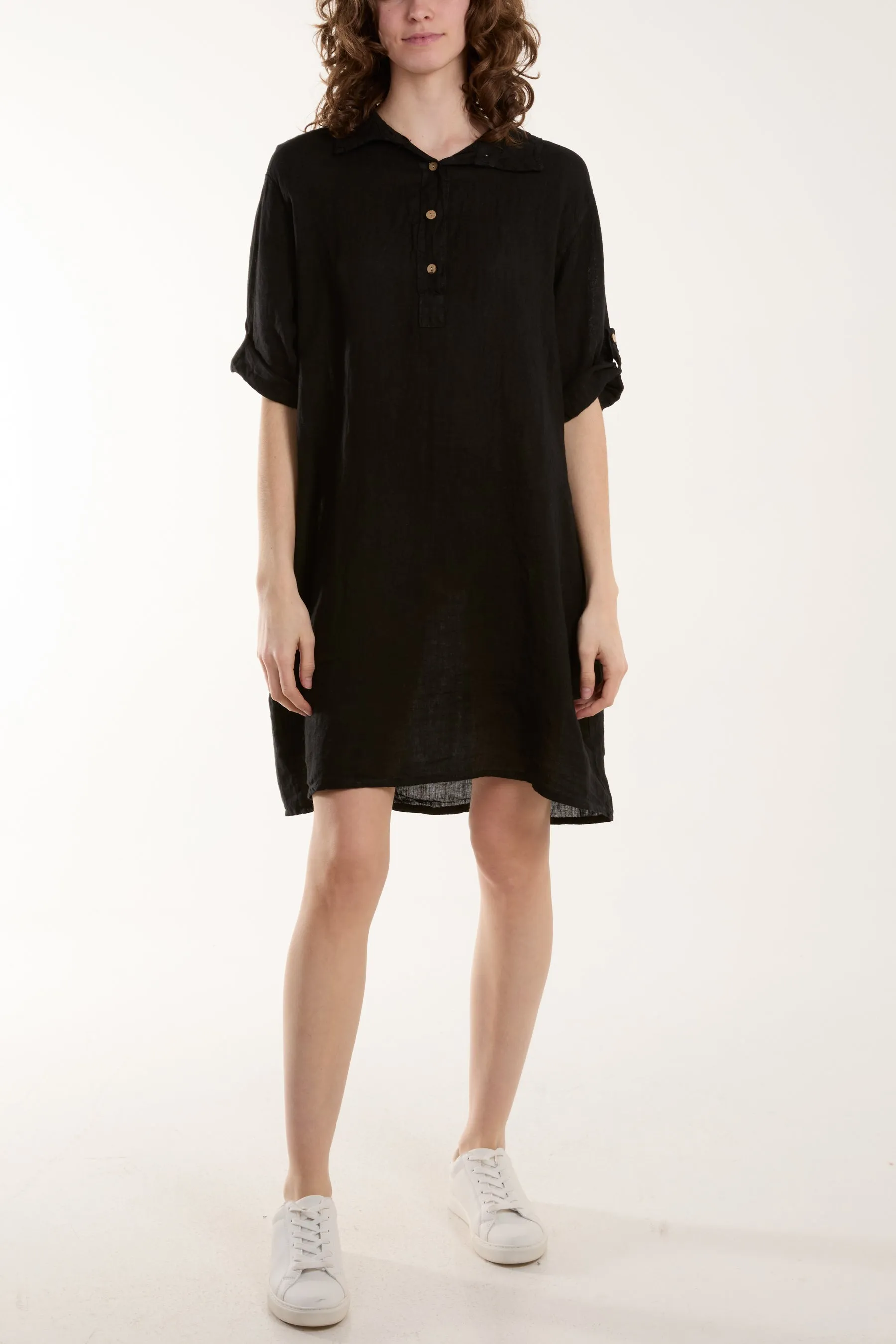 Linen Pocket Shirt Mini Dress