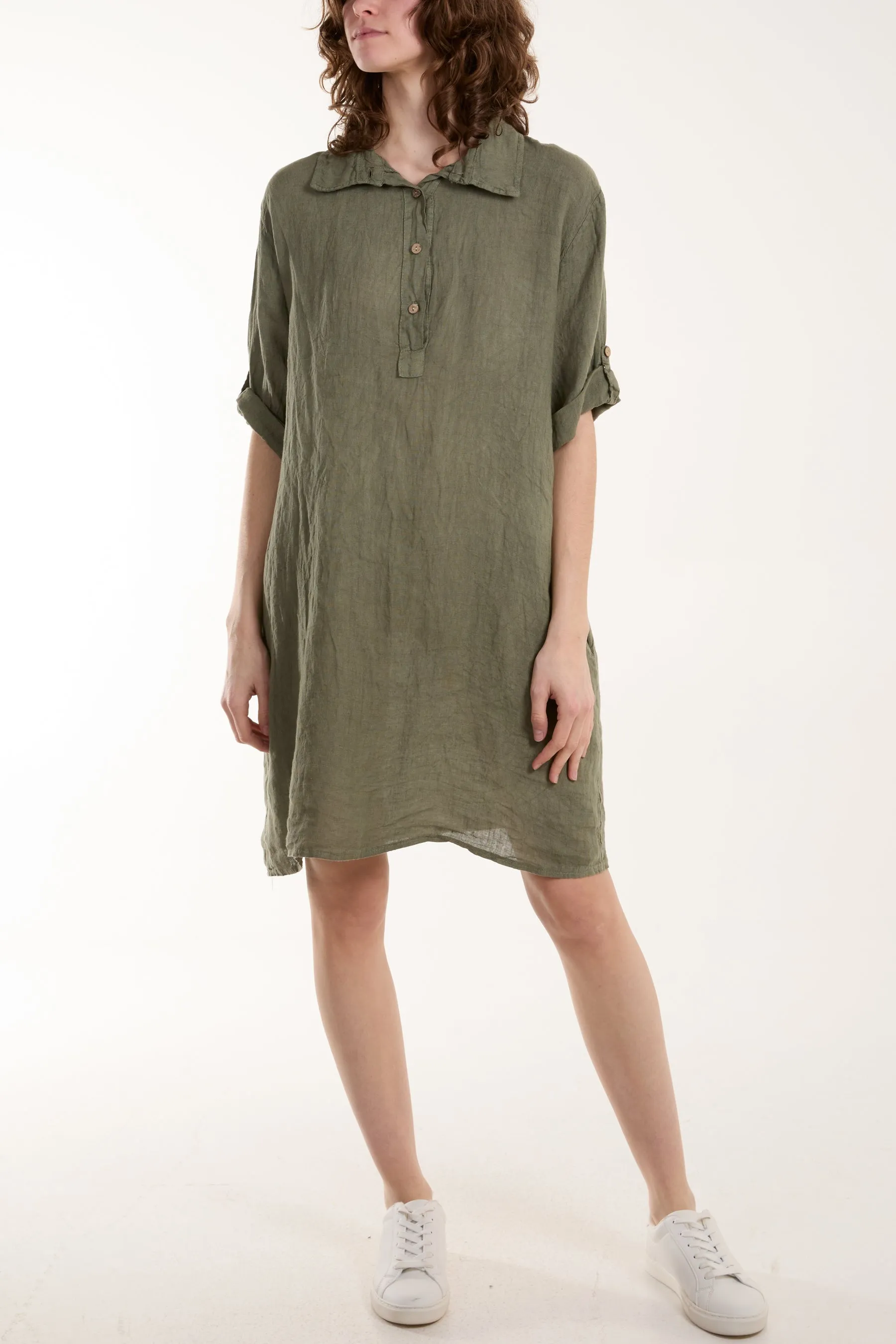 Linen Pocket Shirt Mini Dress