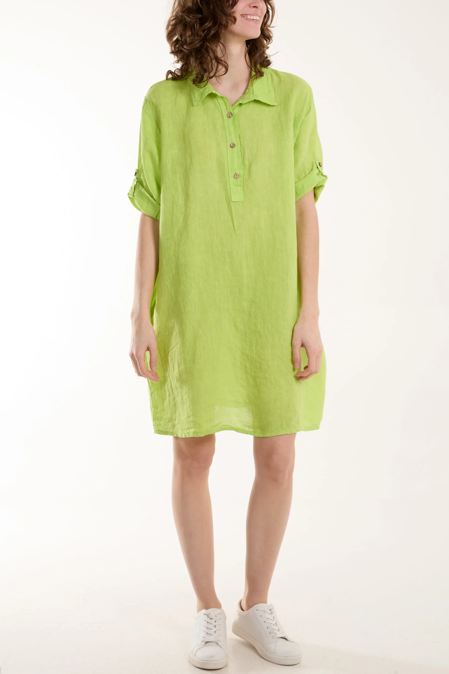 Linen Pocket Shirt Mini Dress