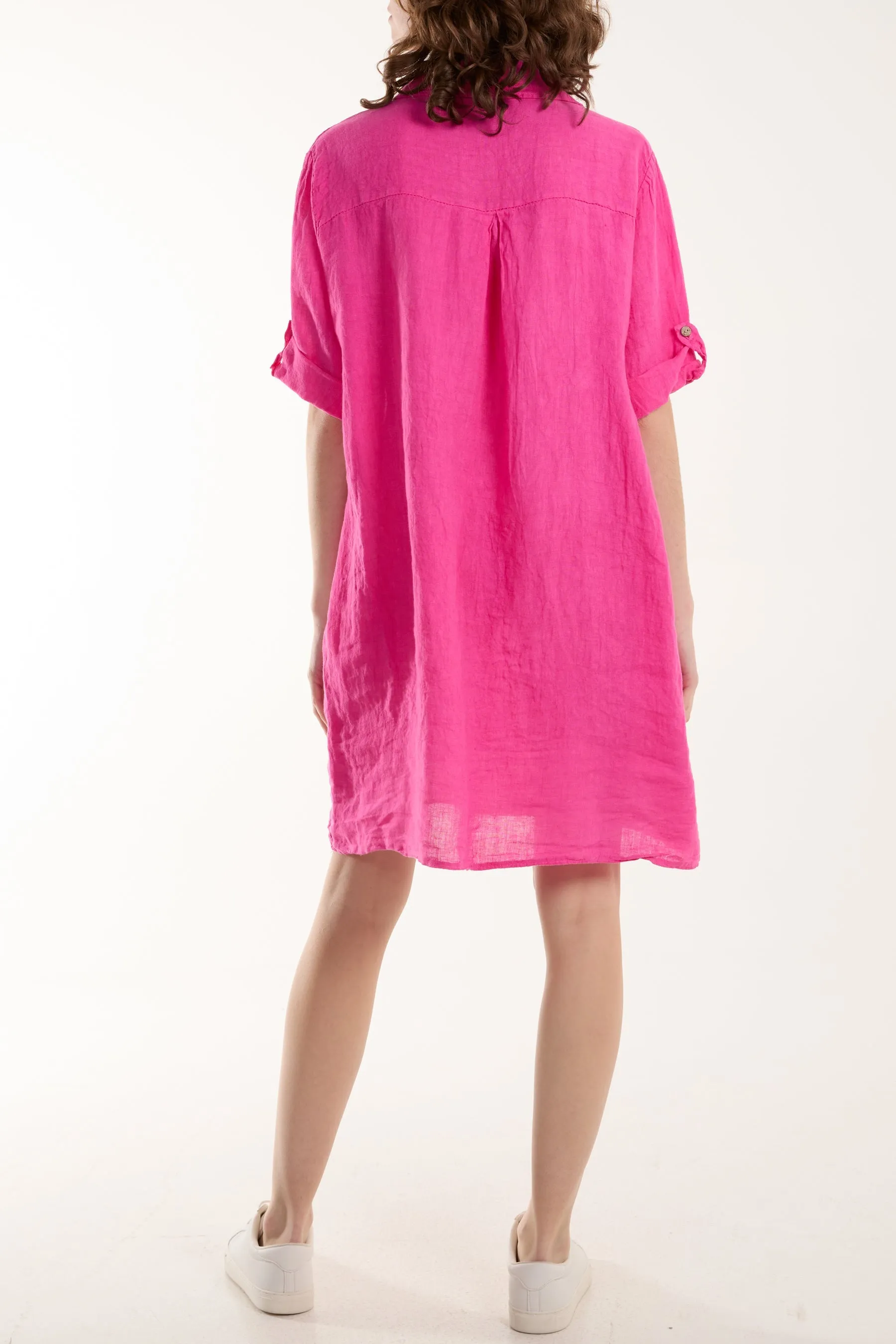 Linen Pocket Shirt Mini Dress