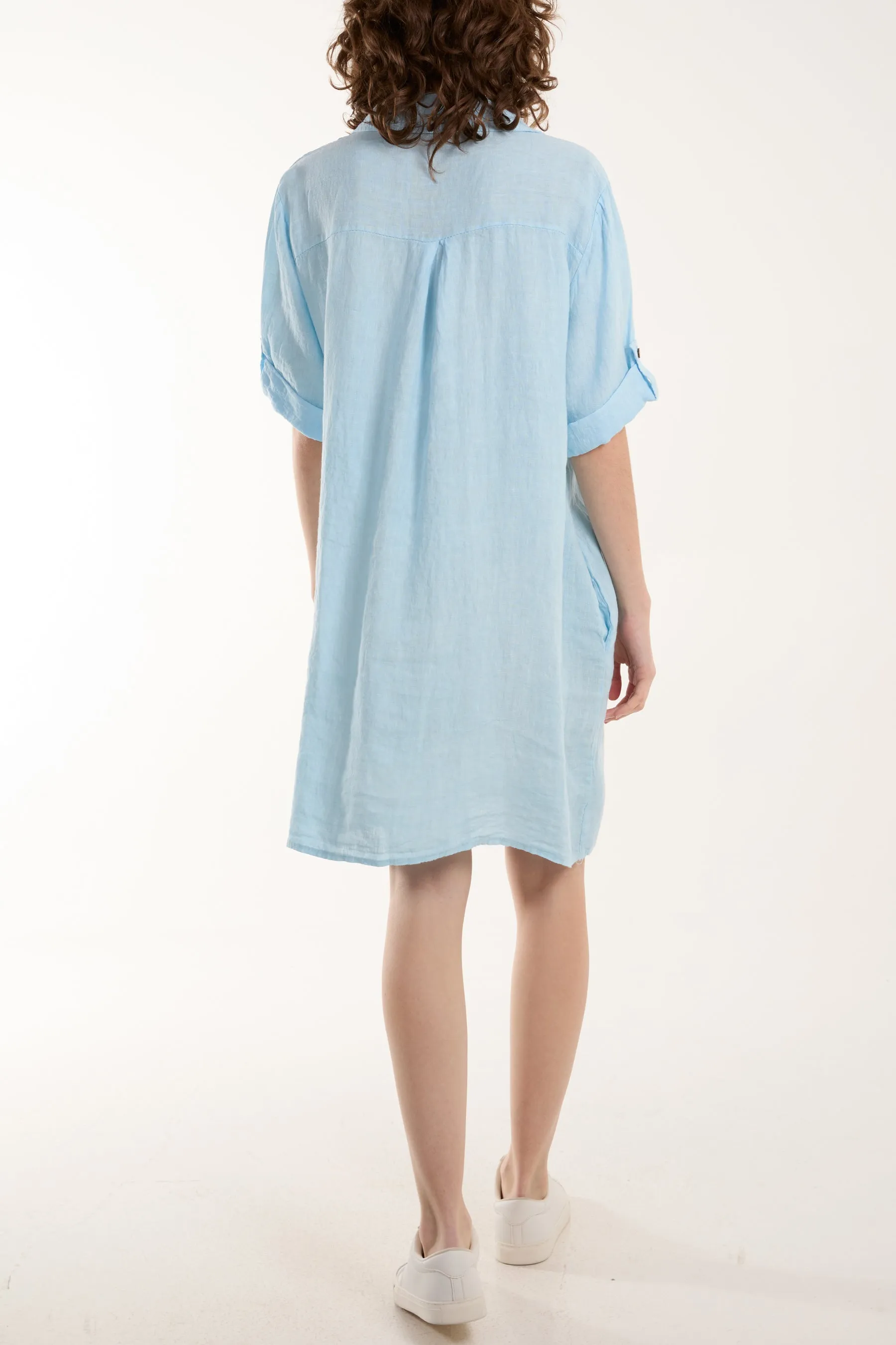 Linen Pocket Shirt Mini Dress