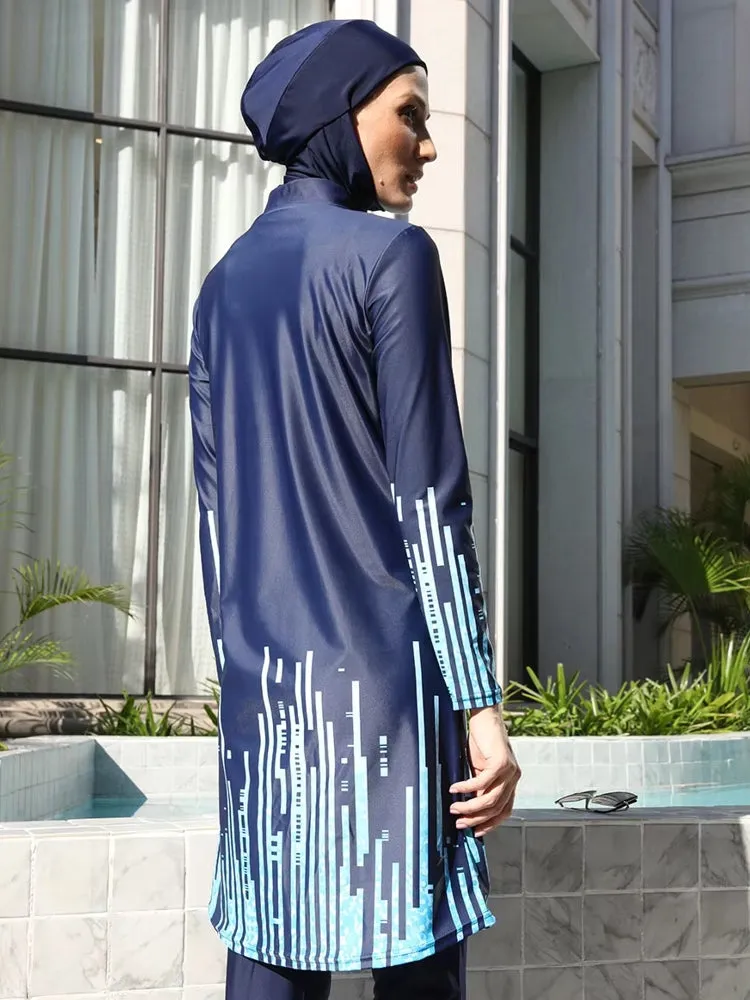 Long Sleeve Full Cover Hijab Flower Dress Top Swim Pants