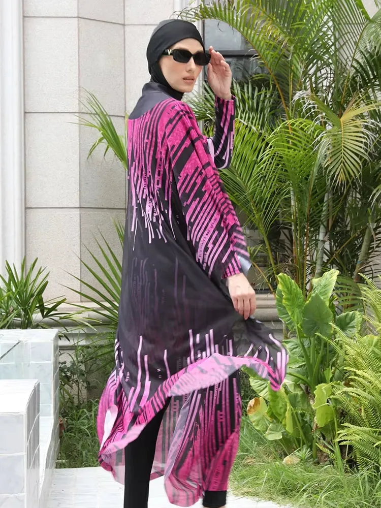 Long Sleeve Full Cover Hijab Flower Dress Top Swim Pants