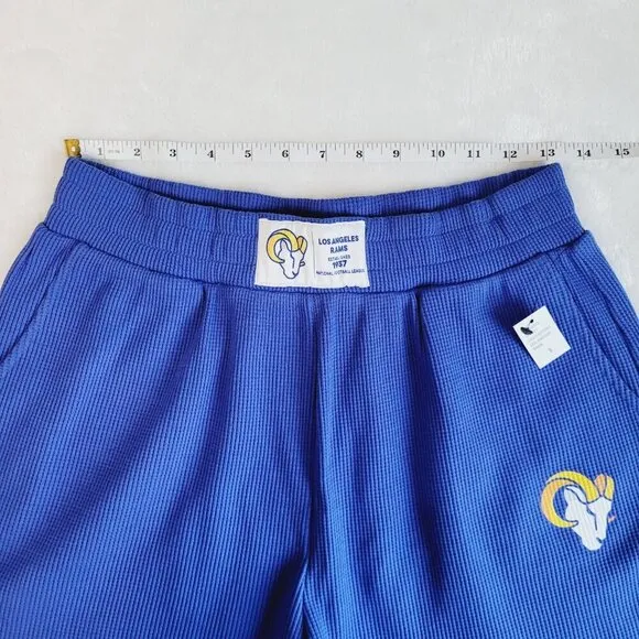 Los Angeles Rams Waffle Knit Pajama Lounge Set Long Sleeve Shirt &amp; Shorts