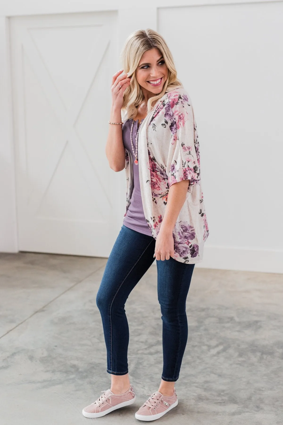 Love That I Give Floral Kimono- Purple Tones