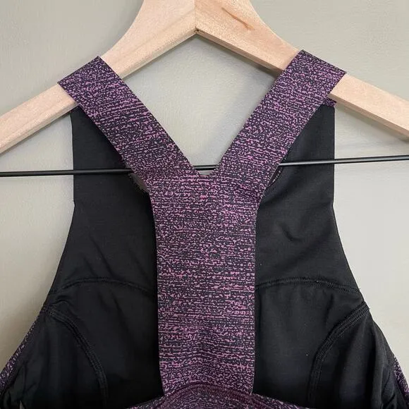 Lululemon Fast &amp; Free Bra Salt Dark Mystic Black Sz 4 Purple Sports Bra Workout