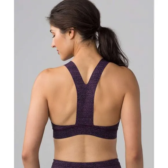 Lululemon Fast &amp; Free Bra Salt Dark Mystic Black Sz 4 Purple Sports Bra Workout