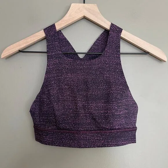 Lululemon Fast &amp; Free Bra Salt Dark Mystic Black Sz 4 Purple Sports Bra Workout