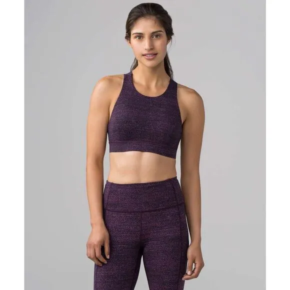 Lululemon Fast &amp; Free Bra Salt Dark Mystic Black Sz 4 Purple Sports Bra Workout
