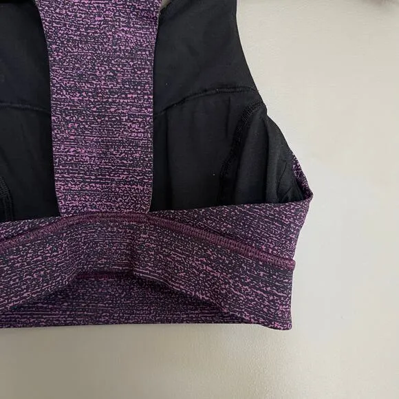 Lululemon Fast &amp; Free Bra Salt Dark Mystic Black Sz 4 Purple Sports Bra Workout