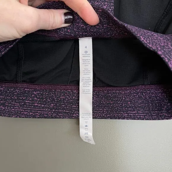 Lululemon Fast &amp; Free Bra Salt Dark Mystic Black Sz 4 Purple Sports Bra Workout