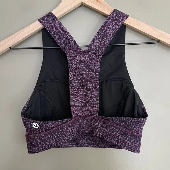 Lululemon Fast &amp; Free Bra Salt Dark Mystic Black Sz 4 Purple Sports Bra Workout